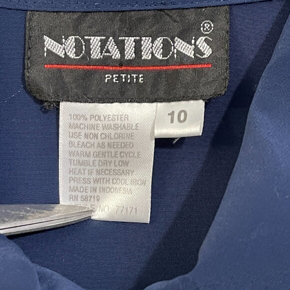 Notations Blouse Women's 10 Petite Navy Blue Short Sleeves - Picture 5 of 11